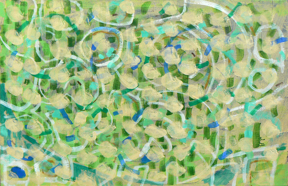 Senza titolo (paesaggio verde), 2005, tecnica mista su tela, 80 x 120 cm