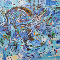 Astratto blu, 2005, tecnica mista su tela, 80 x 100 cm