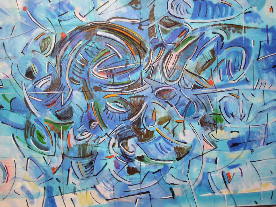 Astratto blu, 2005, tecnica mista su tela, 80 x 100 cm